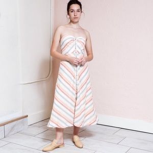 free people | striking striped midi dress strapless button-front pink/white s